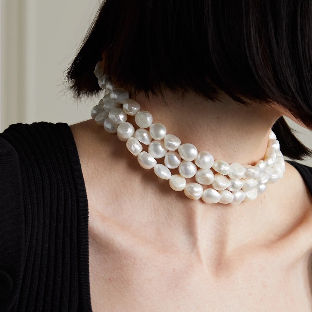 cult gaia Multi-Strand White Pearl Choker Necklace